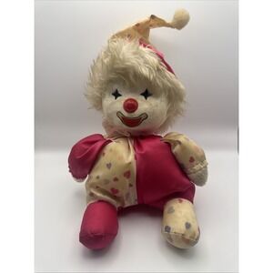 Vintage POTER Toys Musical Wind Up Clown Doll Moving Head Pink White Hearts 1986